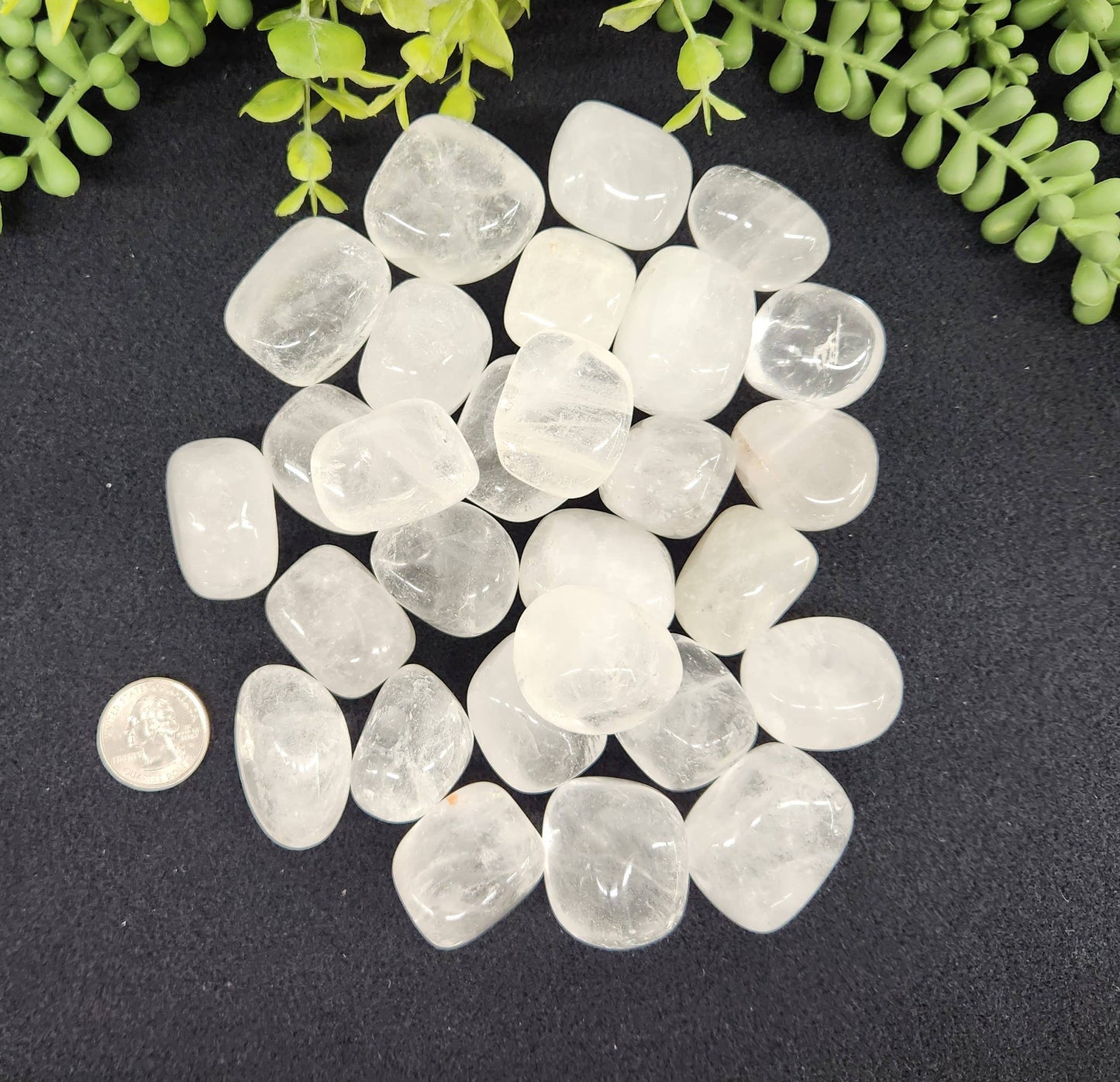 Clear Quartz Tumbled Stones for Clarity/Energy Healing (+ Dirty Witch pouch)
