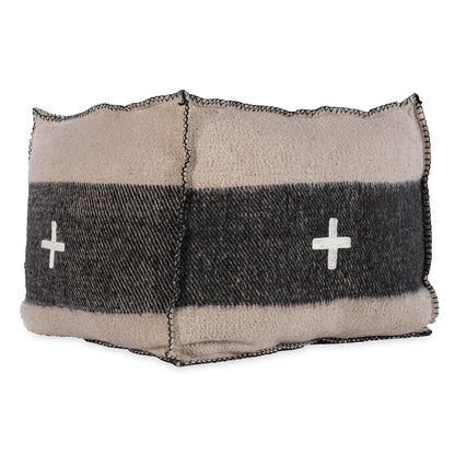 Swiss Army Pouf 18X18X18 Cream/Black — Stuffed With Upcycled Fabric Scrap!