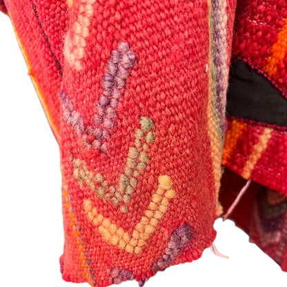Vintage Boho Woven Kimono Jacket Red Stripes Pockets Kantha, Size XL