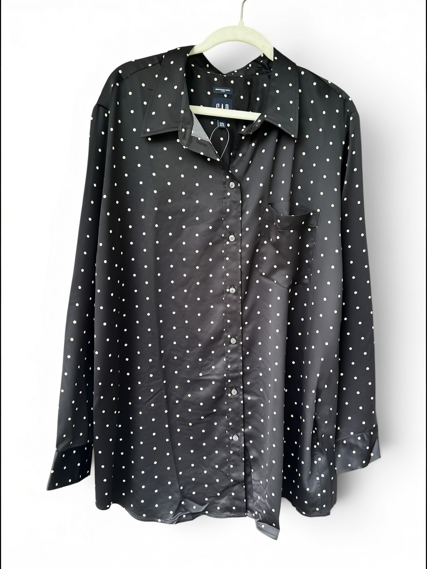 NWT Gap Black & White Polka Dot Boyfriend Shirt, Size XXL