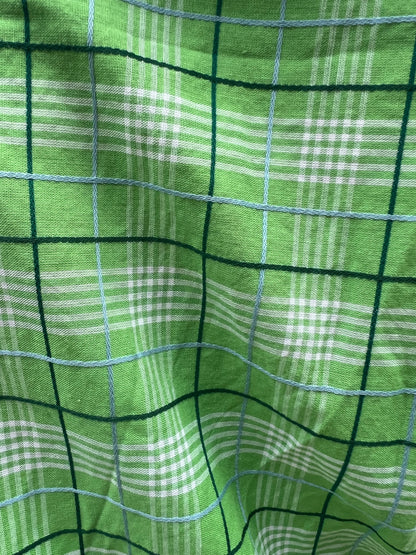 Vintage 70s Green Plaid Shirt Dress, 100% Cotton, Made in Portugal, Size M