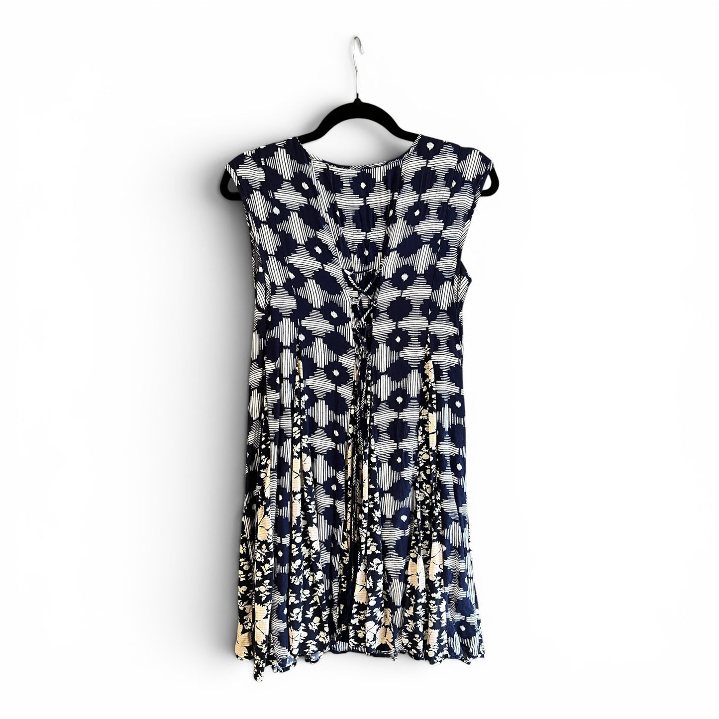 Anthropologie || Maeve Navy Blue Multi Pattern T-Shirt Dress, size xs