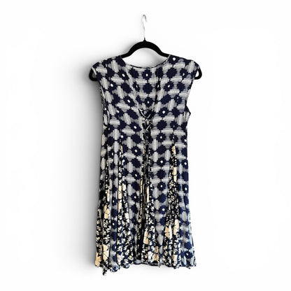 Anthropologie || Maeve Navy Blue Multi Pattern T-Shirt Dress, size xs