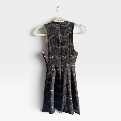 Love, Fire Black Lace Sleeveless Cocktail Mini Dress, Nude Lining, Size M