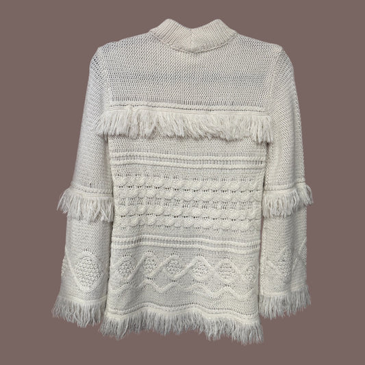 BB Dakota White Fringe Sweater, size xs