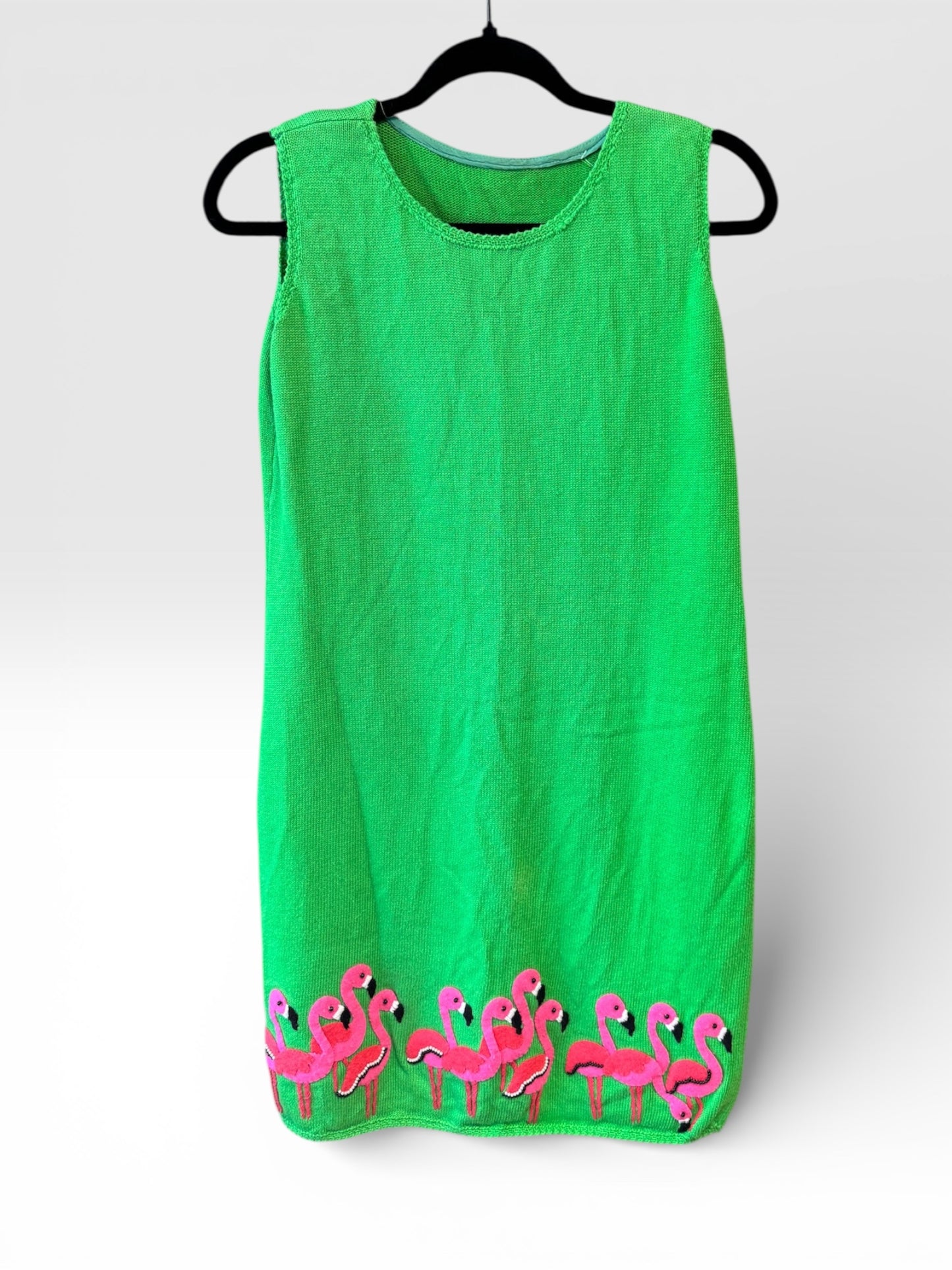 Vintage Pink Flamingos Sleeveless Sweater Dress, size m