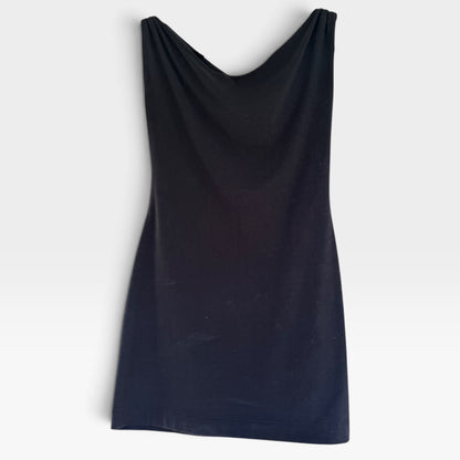 Rare Vintage 80s OMO Norma Kamali Sleeveless Cowl Neck LBD Mini Dress, Size SP