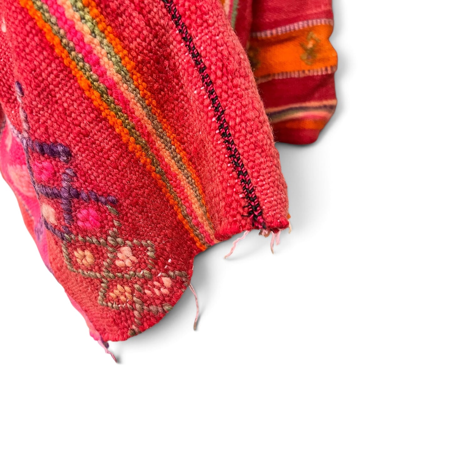 Vintage Boho Woven Kimono Jacket Red Stripes Pockets Kantha, Size XL