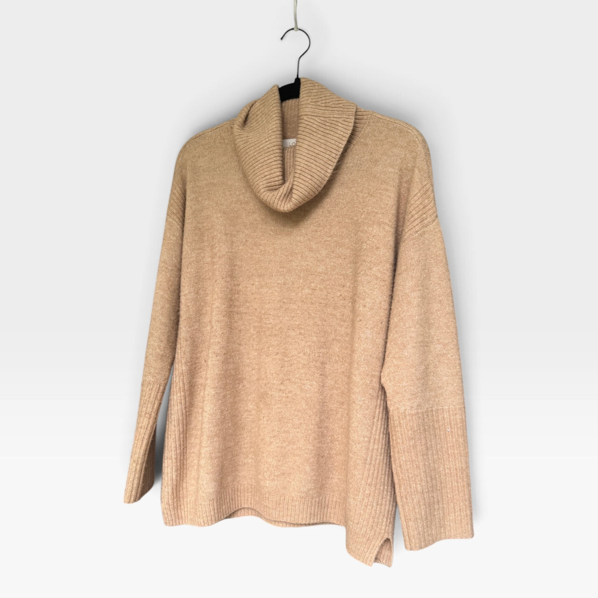 Loft Cowl Neck Beige Sweater, Neutral, Size Medium