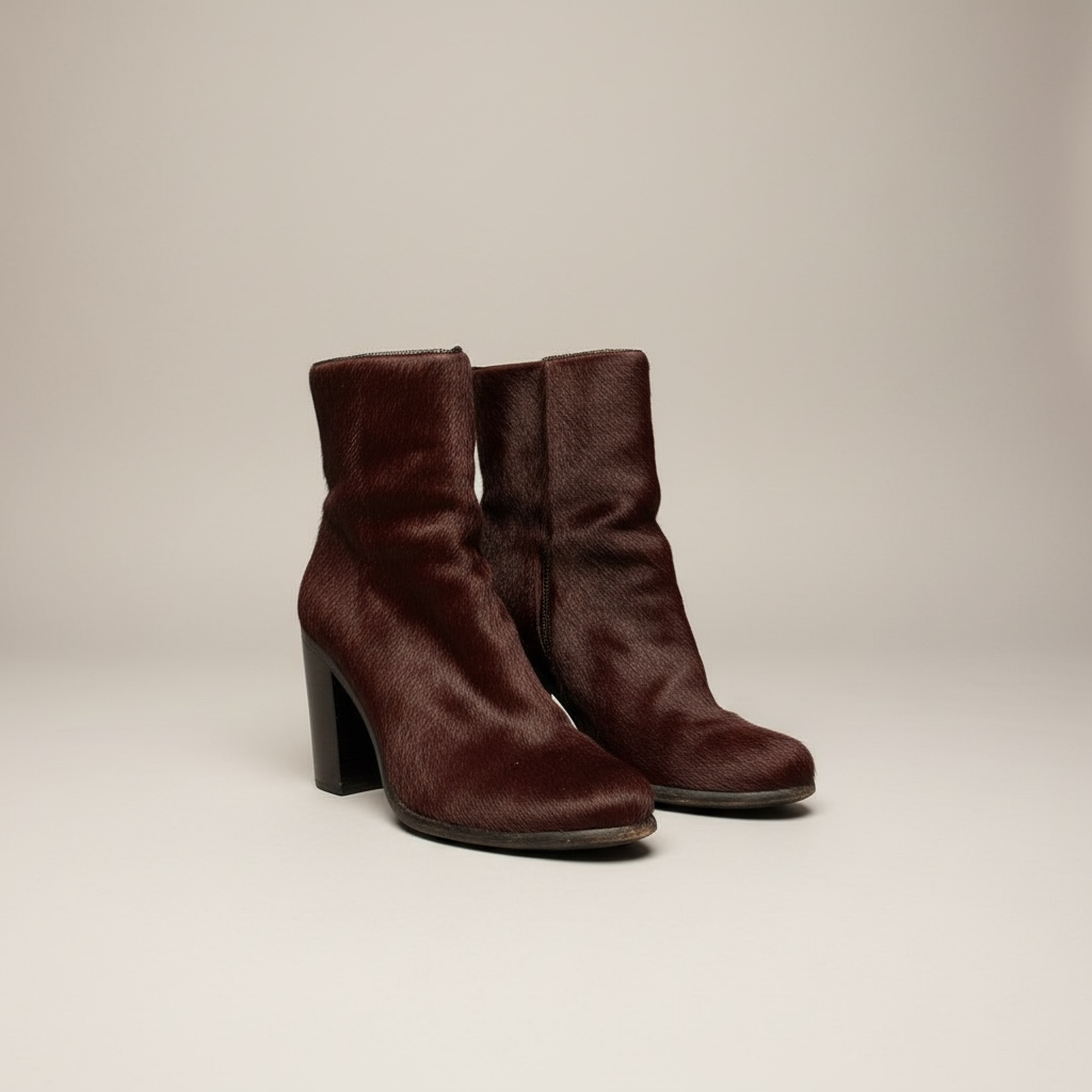 AllSaints Burgundy Pony Hair Ankle Boots size 37