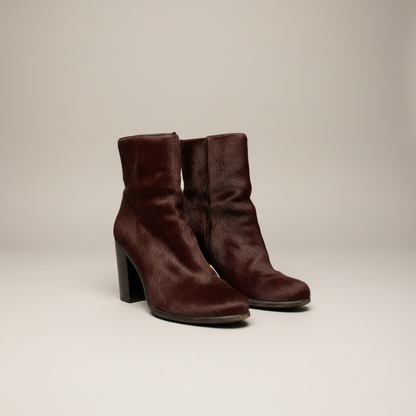 AllSaints Burgundy Pony Hair Ankle Boots size 37