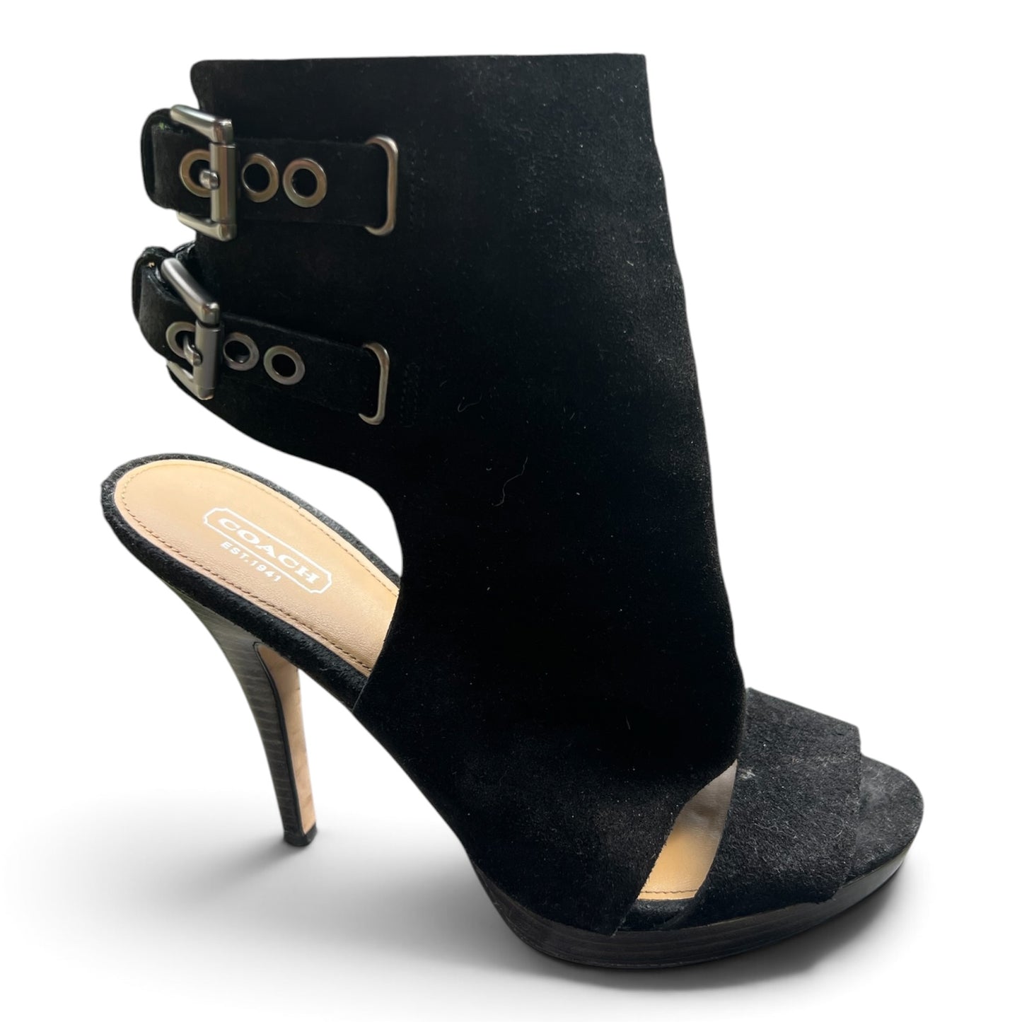 *Coach* Black Suede Two-Buckle Heels, Analeigh, Size 9