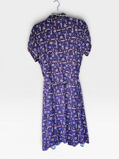 ModCloth Purple Whimsical Mushroom & Skull Midi Shirt Dress, Size L