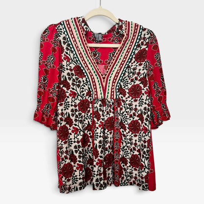 Bl^nk London, Anthropologie, Stephanie Top, Red Floral, Boho, Size S