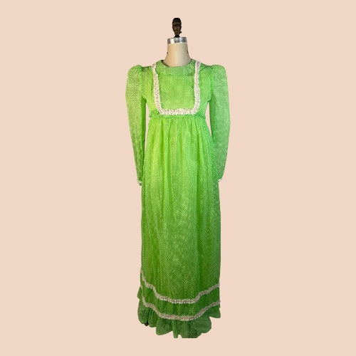 Apple Green 70s Prairie Dress, size small
