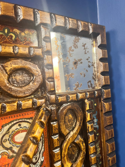 Vintage Ornate Statement Carved Wood Oversized Mirror