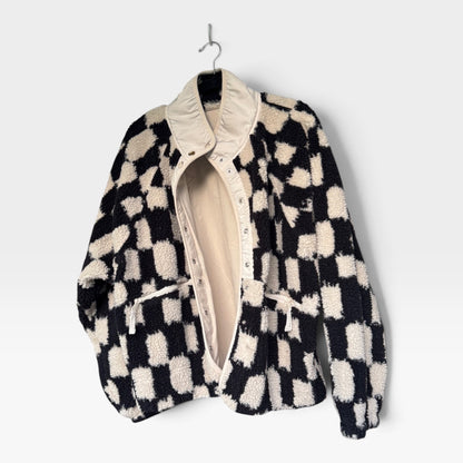 Free People Movement Fleece Black & White Checkered Jacket, Size XL