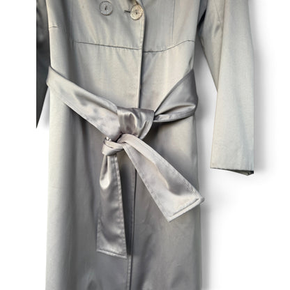 Tahari Grey / Taupe Satin-Finish Belted Trench Coat Jacket, Size M/L