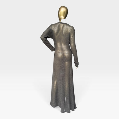 Vintage 90s / 2000s Stradivari Sheer Olive Green Knit Maxi Dress, Size S