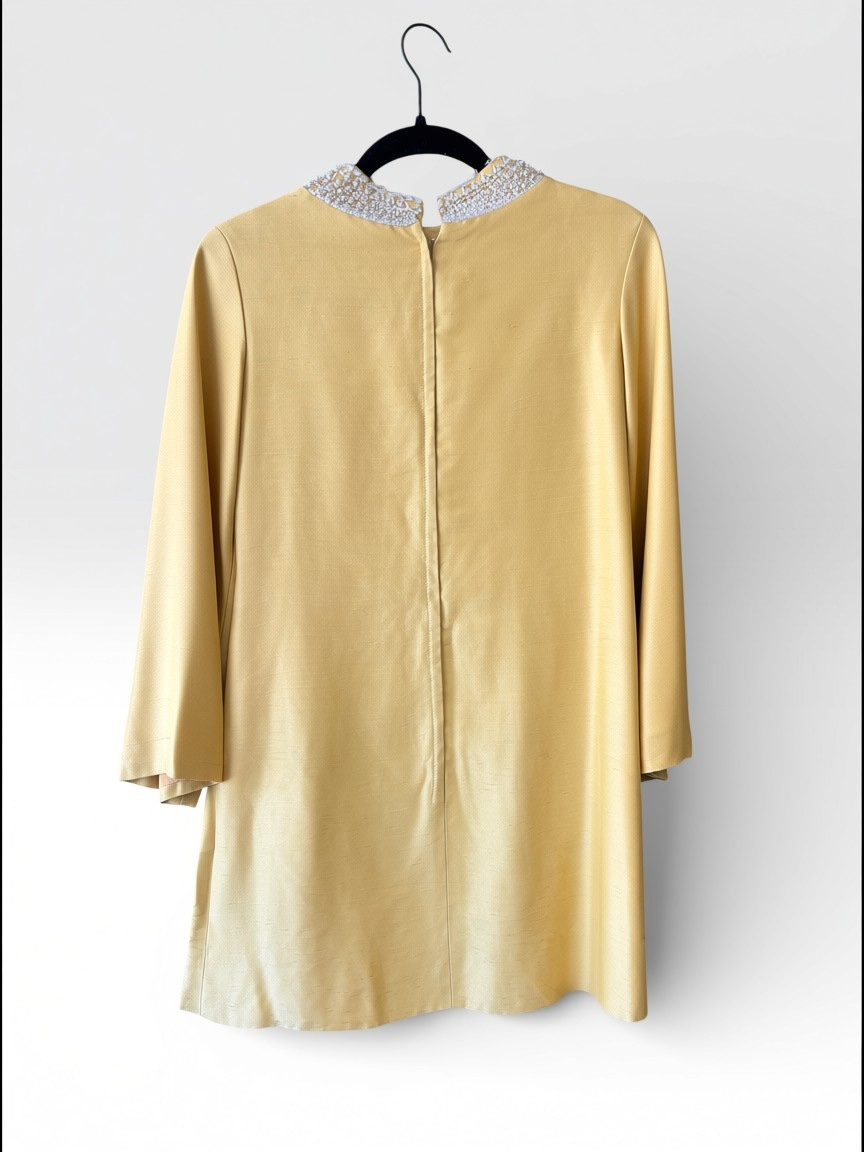 Vintage 60s Yellow Mini Dress with Pearl Embellishments, size s