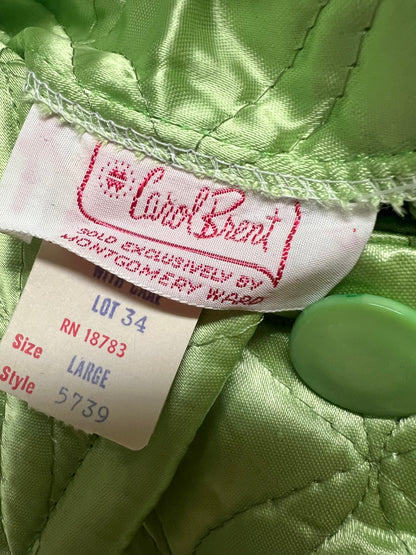 NWT 1950s Green Quilted Housecoat, size large