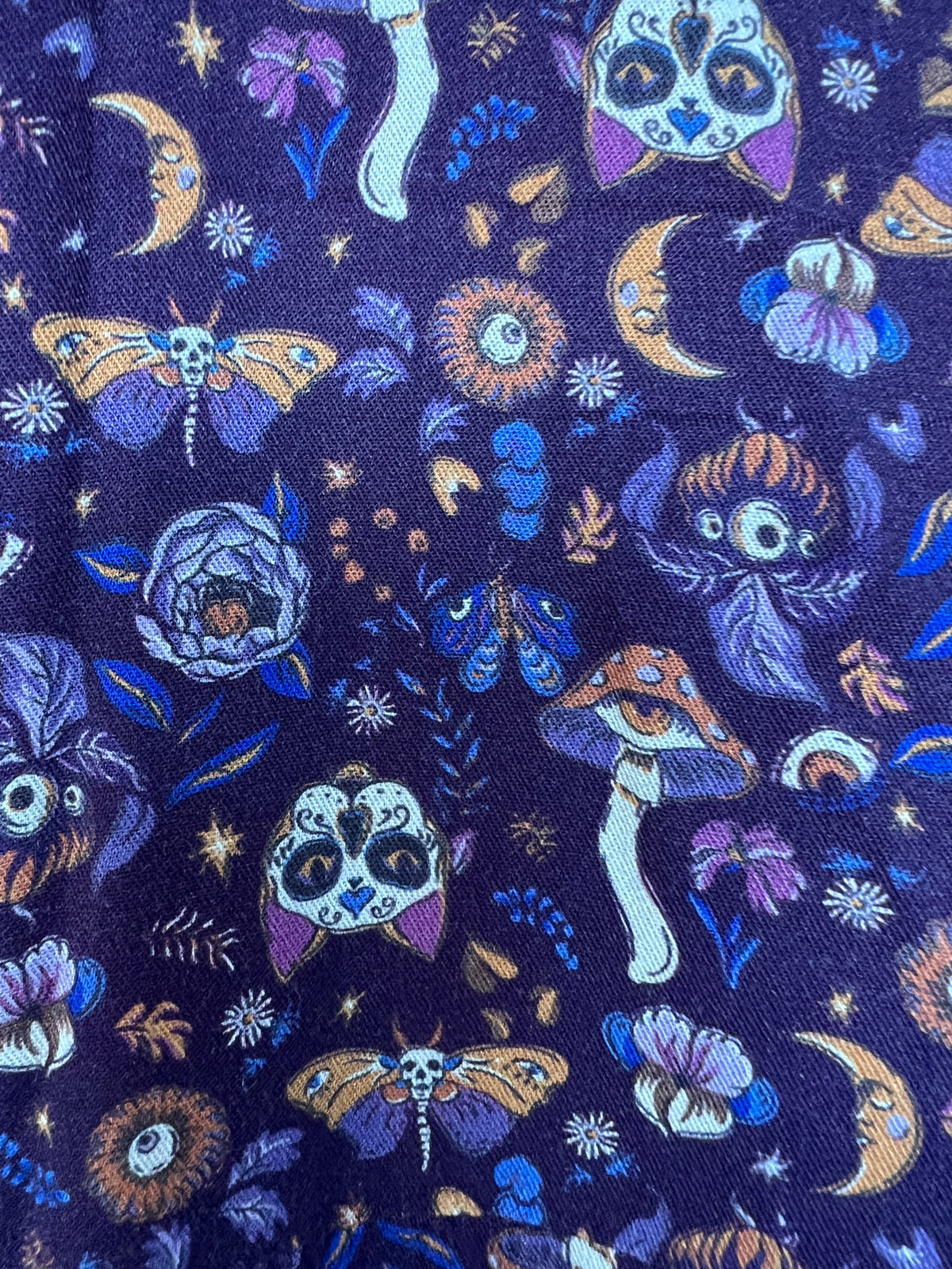 ModCloth Purple Whimsical Mushroom & Skull Midi Shirt Dress, Size L