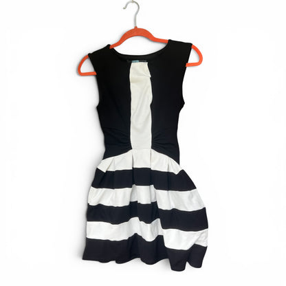 Eva Franco for Anthropologie Black & White Striped Mini Fit and Flare Dress, Size 0