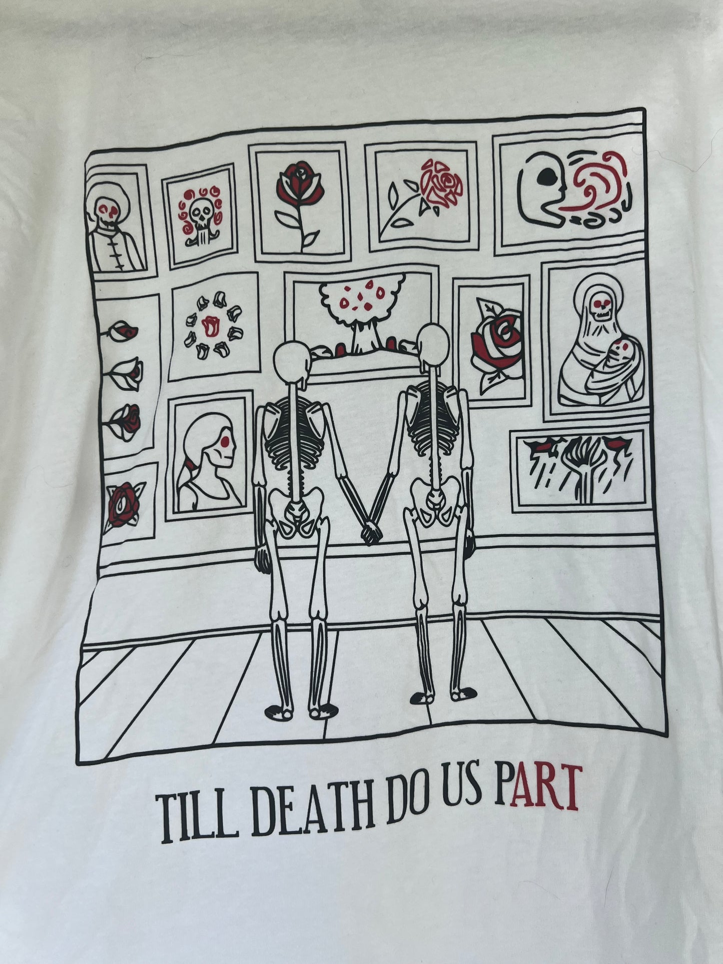 Shared Stories Apparel EUC ‘Til Death Do Us PART Skeleton Art Gallery Graphic T-Shirt, Size L