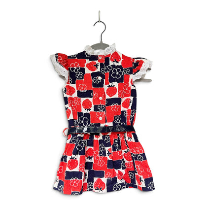 Vintage Strawberry & Floral Geometric Girls Dress, Size 7/8