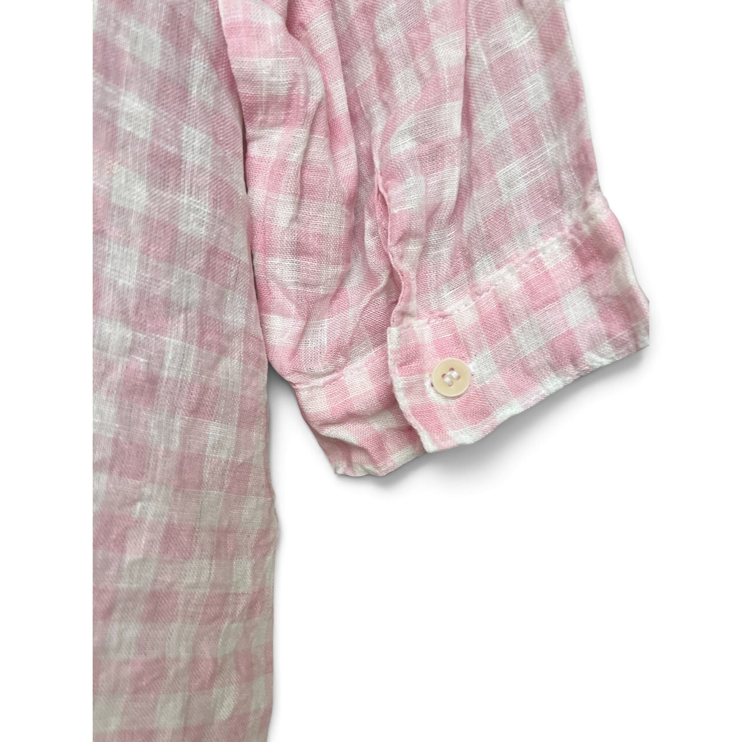 CP Shades Pink Gingham 100% Linen Women’s Button Up Shirt, Size L
