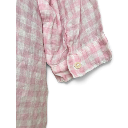 CP Shades Pink Gingham 100% Linen Women’s Button Up Shirt, Size L