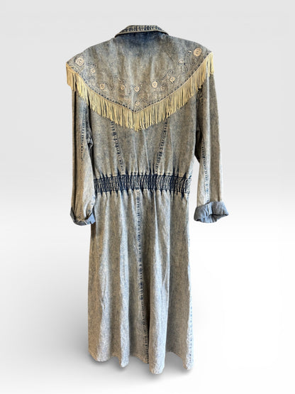 Vintage Denim Fringe Western Dress, size L