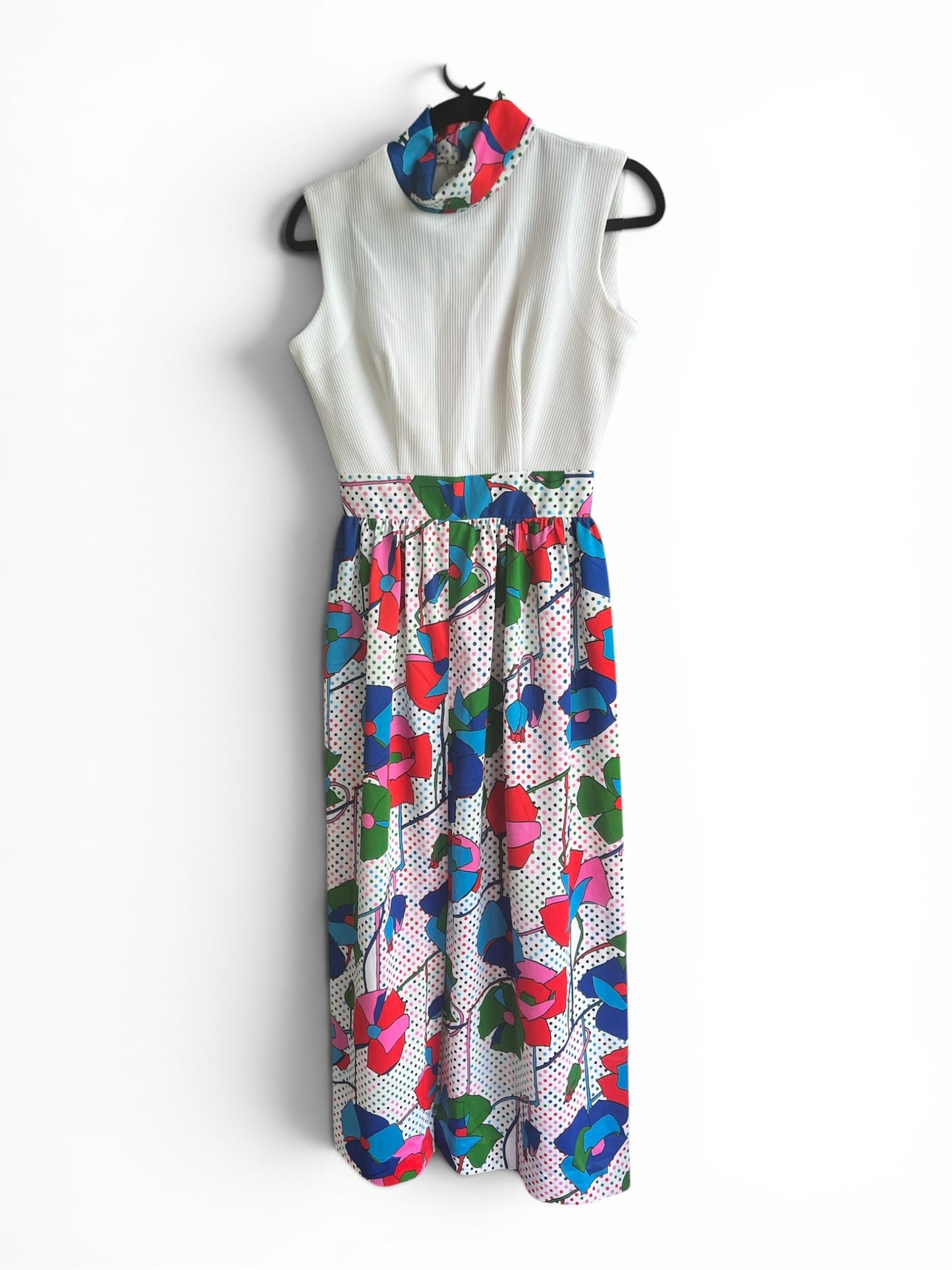 60s / 70s Vintage Ankle-Length Bright Floral Dress, Size S