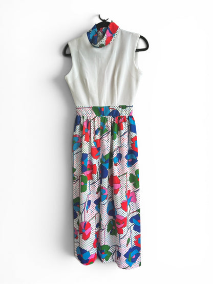 60s / 70s Vintage Ankle-Length Bright Floral Dress, Size S