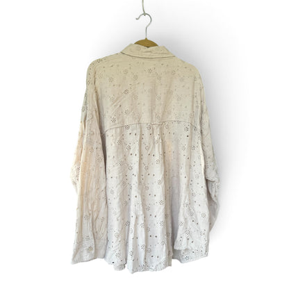 American Eagle Eyelet Shirt, Taupe, Relaxed Fit Button Up Shirt, Size XXL