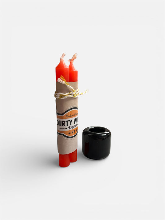 Dirty Witch: Red Manifestation/Chime Candles Set and Black Candle Holder