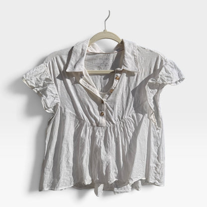 Anthropologie Pilcro Flutter-Sleeve White Babydoll Shirt, 100% Cotton, Size MP