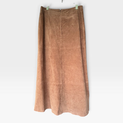 Vintage Willi Smith Real Suede Paneled Maxi Skirt - Camel Brown Vtg Size 12