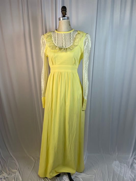 Vintage 70s Yellow Prairie-style Dress, size medium