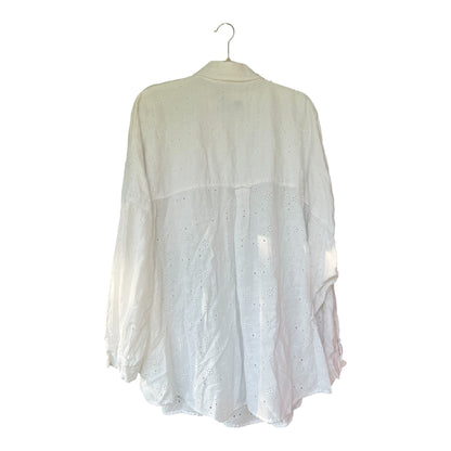 American Eagle White Eyelet Relaxed Fit Button Up Shirt, XXL