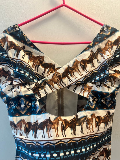Western/Equestrian Print Crisscross Back Top