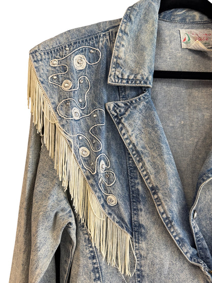Vintage Denim Fringe Western Dress, size L