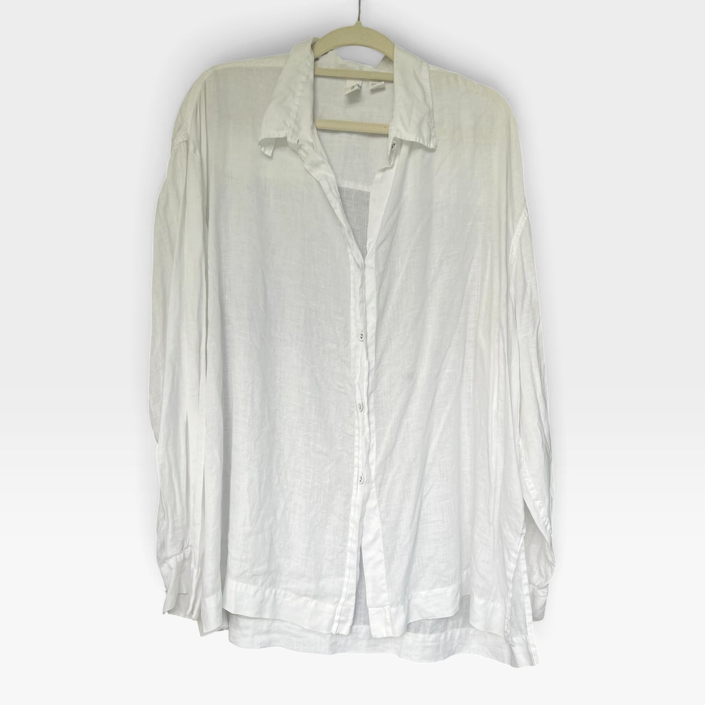 DKNY Pure 100% Linen White Button-Up Shirt, Size XXL