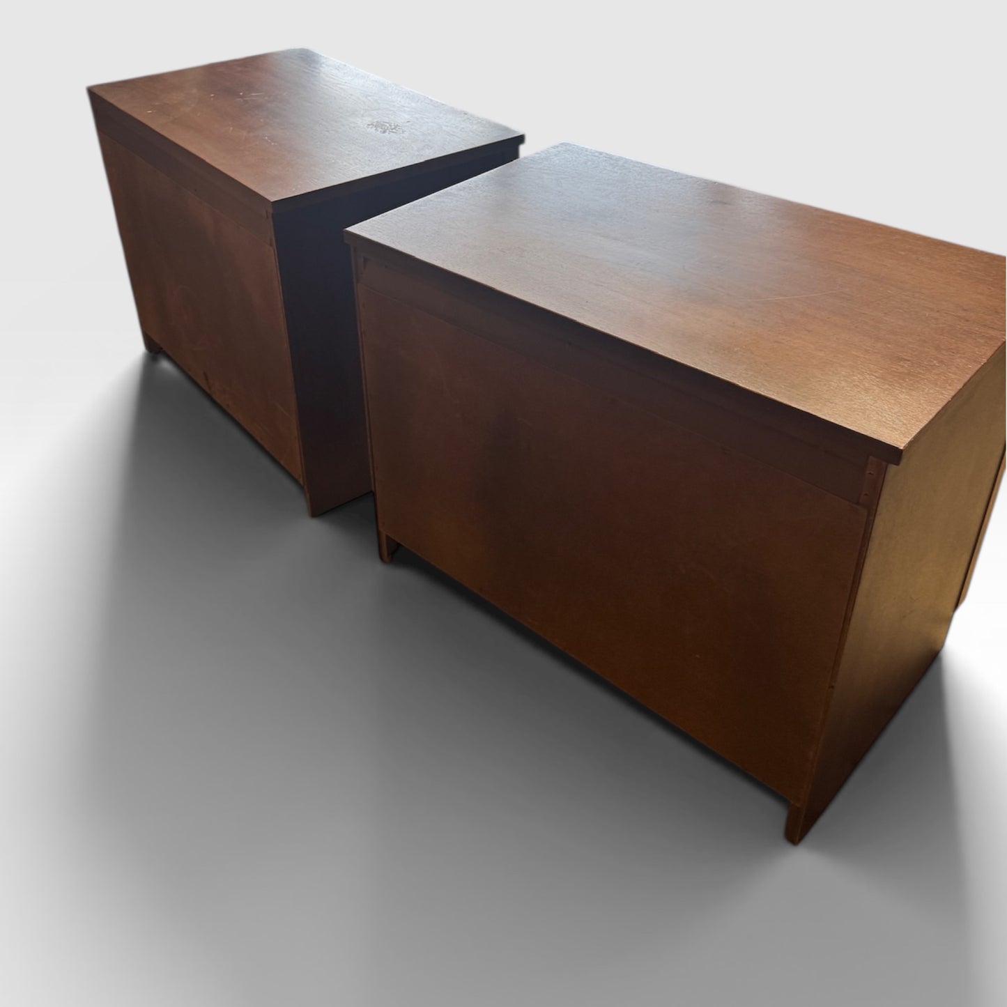 Mid Century Modern Walnut Nightstands Pair | Sculpted Wood MCM End Tables