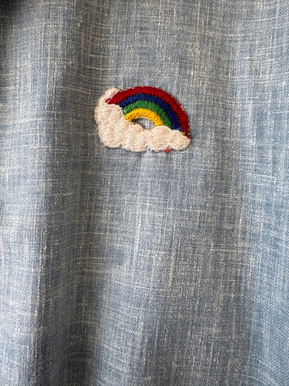 Vintage 70’s Blue Jumpsuit with Rainbow Patch, size s
