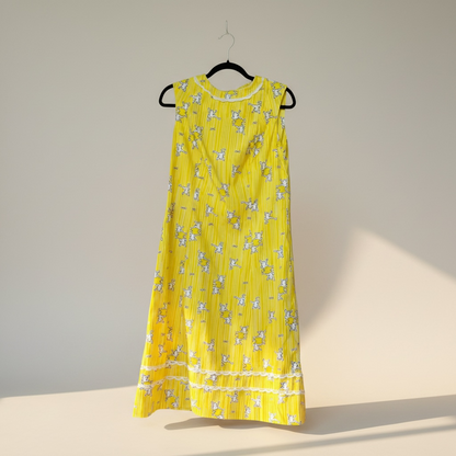 Vintage 70s Frog Tog Dress With Adorable Frog Cottagecore Pattern, Size S