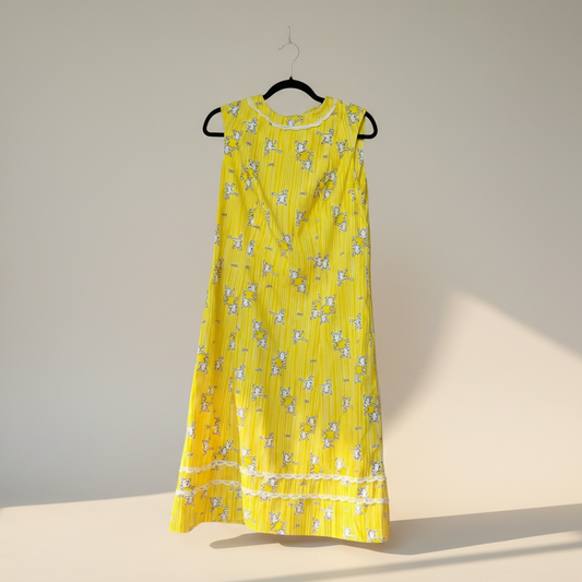 Vintage 70s Frog Tog Dress With Adorable Frog Cottagecore Pattern, Size S