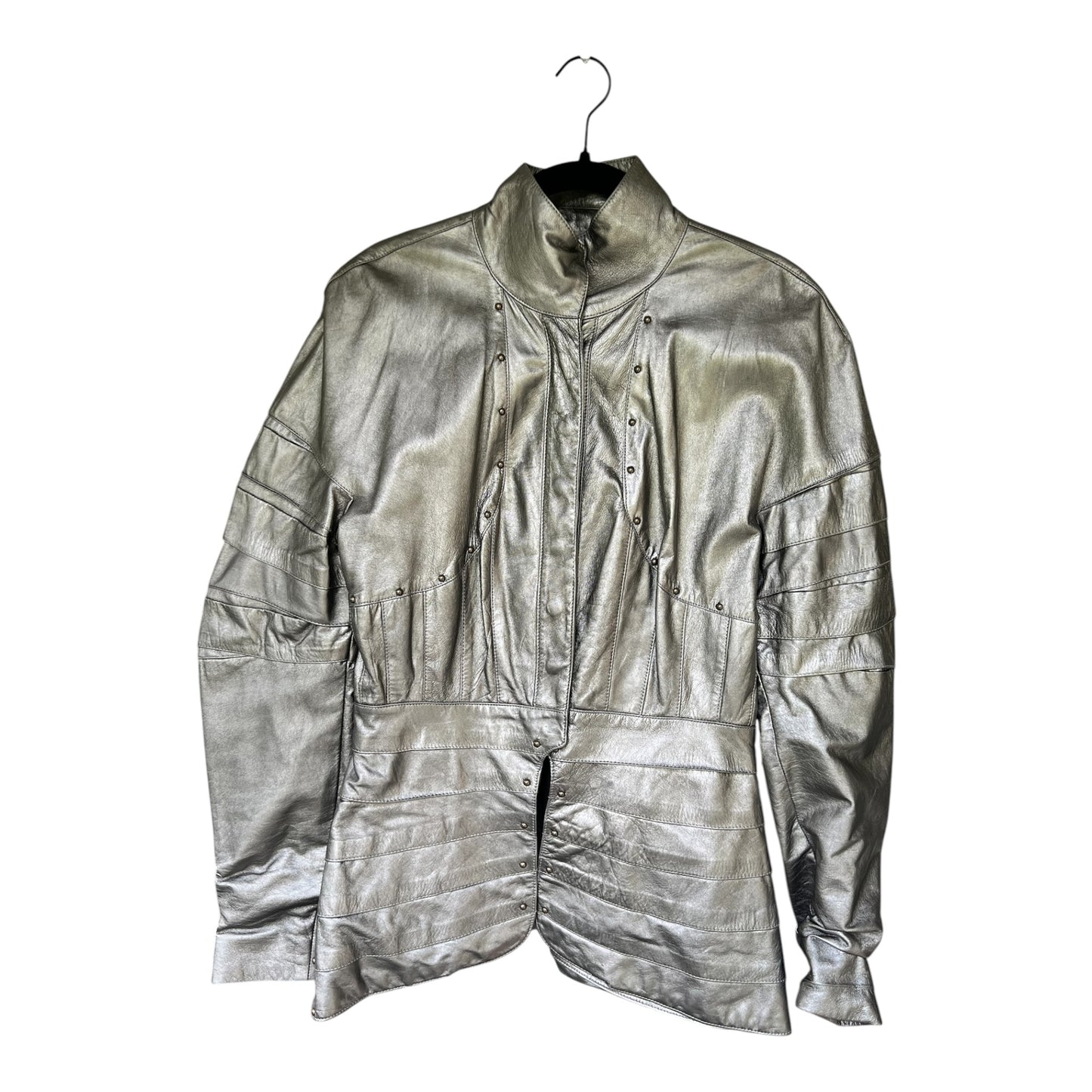 Vintage Ralph Lauren Collection Purple Label Leather Pewter Jacket, Size 6