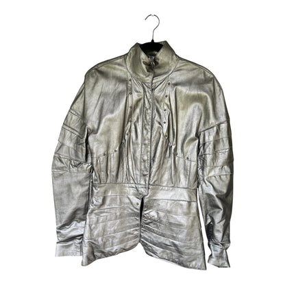 Vintage Ralph Lauren Collection Purple Label Leather Pewter Jacket, Size 6