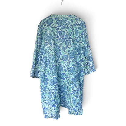 Sigrid Olsen Signature Blue Green Coastal Floral Duster Jacket, Size XL